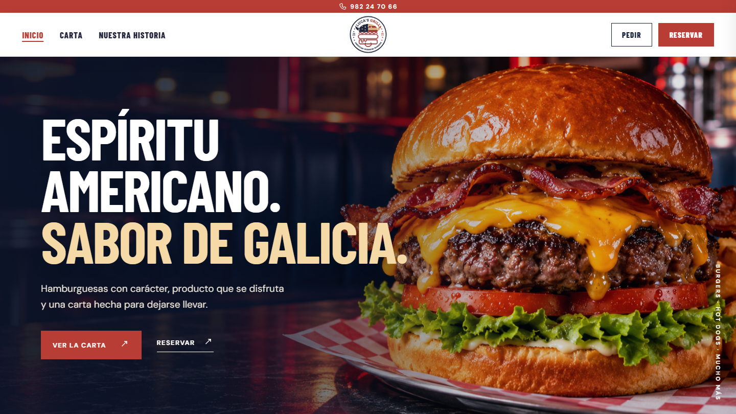 Vista previa de la web de Luca's Grill Burger